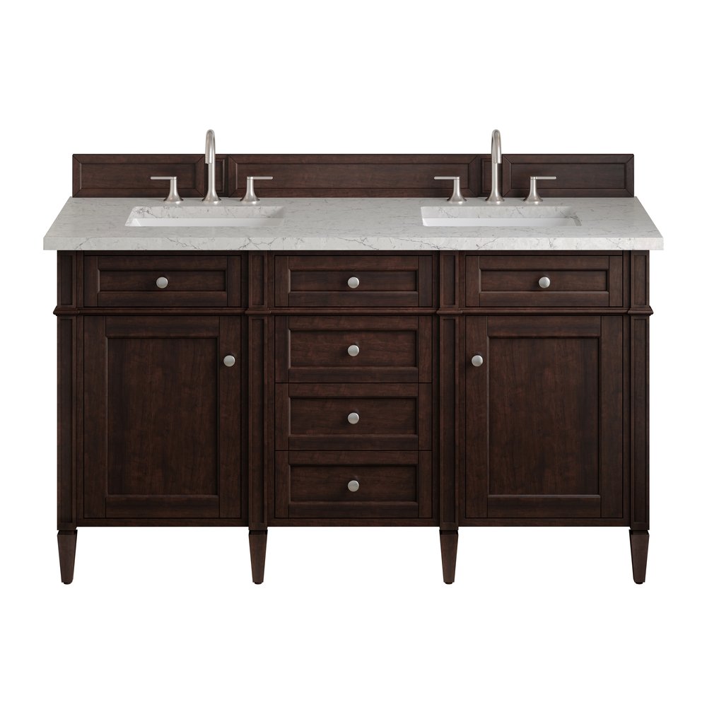 James Martin - Brittany 60" Double Vanity, Burnished Mahogany w/ 3 CM Eternal Jasmine Pearl Silestone Top - 650-V60D-BNM-3EJP view 1