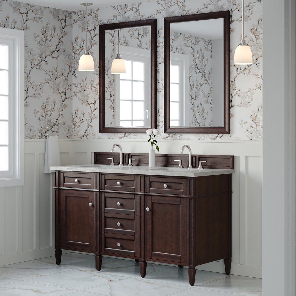 James Martin - Brittany 60" Double Vanity, Burnished Mahogany w/ 3 CM Eternal Jasmine Pearl Silestone Top - 650-V60D-BNM-3EJP view 4