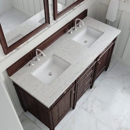 James Martin - Brittany 60" Double Vanity, Burnished Mahogany w/ 3 CM Eternal Jasmine Pearl Silestone Top - 650-V60D-BNM-3EJP view 7