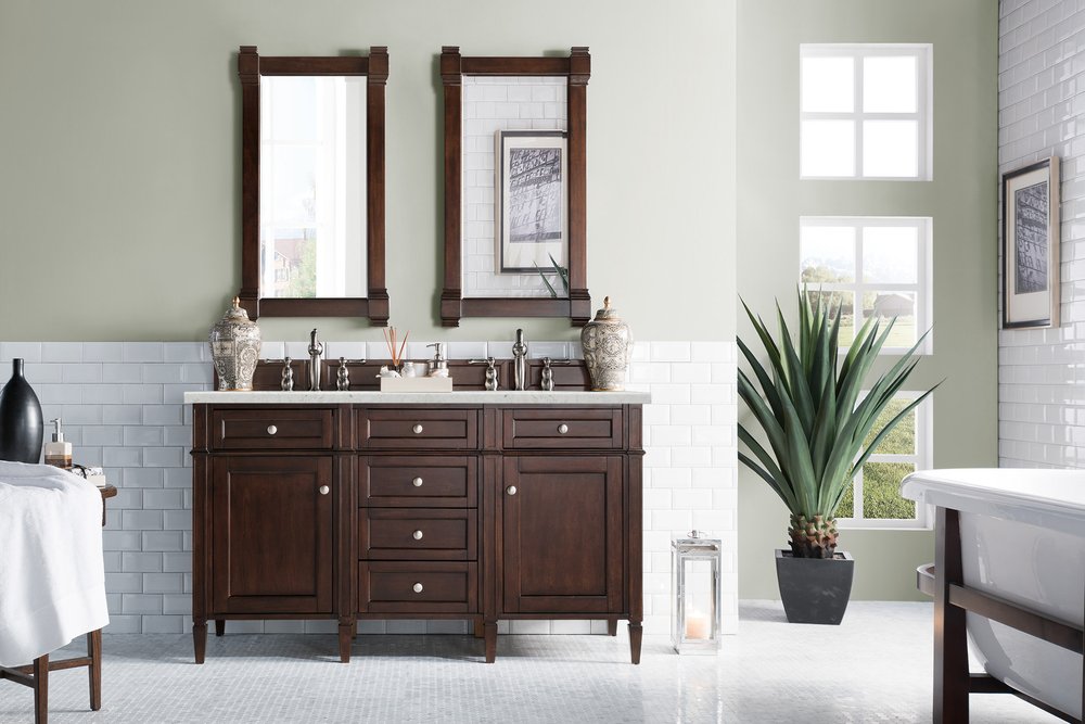 James Martin - Brittany 60" Double Vanity, Burnished Mahogany w/ 3 CM Eternal Jasmine Pearl Silestone Top w/FreePower Wireless Charger - 650-V60D-BNM-FEJP view 4