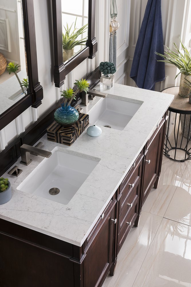 James Martin - Brittany 60" Double Vanity, Burnished Mahogany w/ 3 CM Eternal Jasmine Pearl Silestone Top w/FreePower Wireless Charger - 650-V60D-BNM-FEJP view 5
