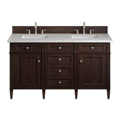 James Martin - Brittany 60" Double Vanity, Burnished Mahogany w/ 3 CM Ethereal Noctis Silestone Top - 650-V60D-BNM-3ENC view 1