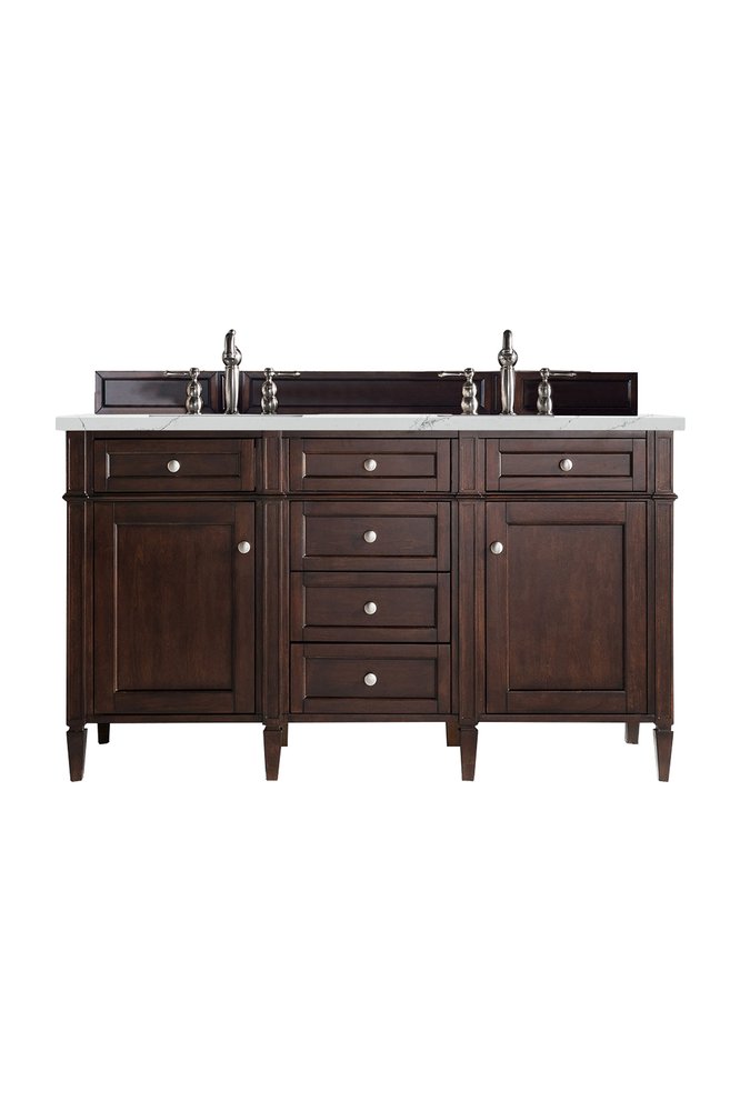 James Martin - Brittany 60" Double Vanity, Burnished Mahogany w/ 3 CM Ethereal Noctis Silestone Top w/FreePower Wireless Charger - 650-V60D-BNM-FENC view 1