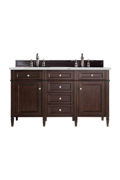 James Martin - Brittany 60" Double Vanity, Burnished Mahogany w/ 3 CM Ethereal Noctis Silestone Top w/FreePower Wireless Charger - 650-V60D-BNM-FENC view 1