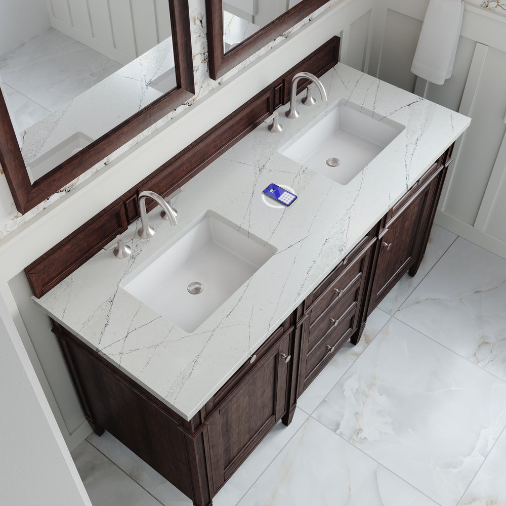 James Martin - Brittany 60" Double Vanity, Burnished Mahogany w/ 3 CM Ethereal Noctis Silestone Top w/FreePower Wireless Charger - 650-V60D-BNM-FENC view 8