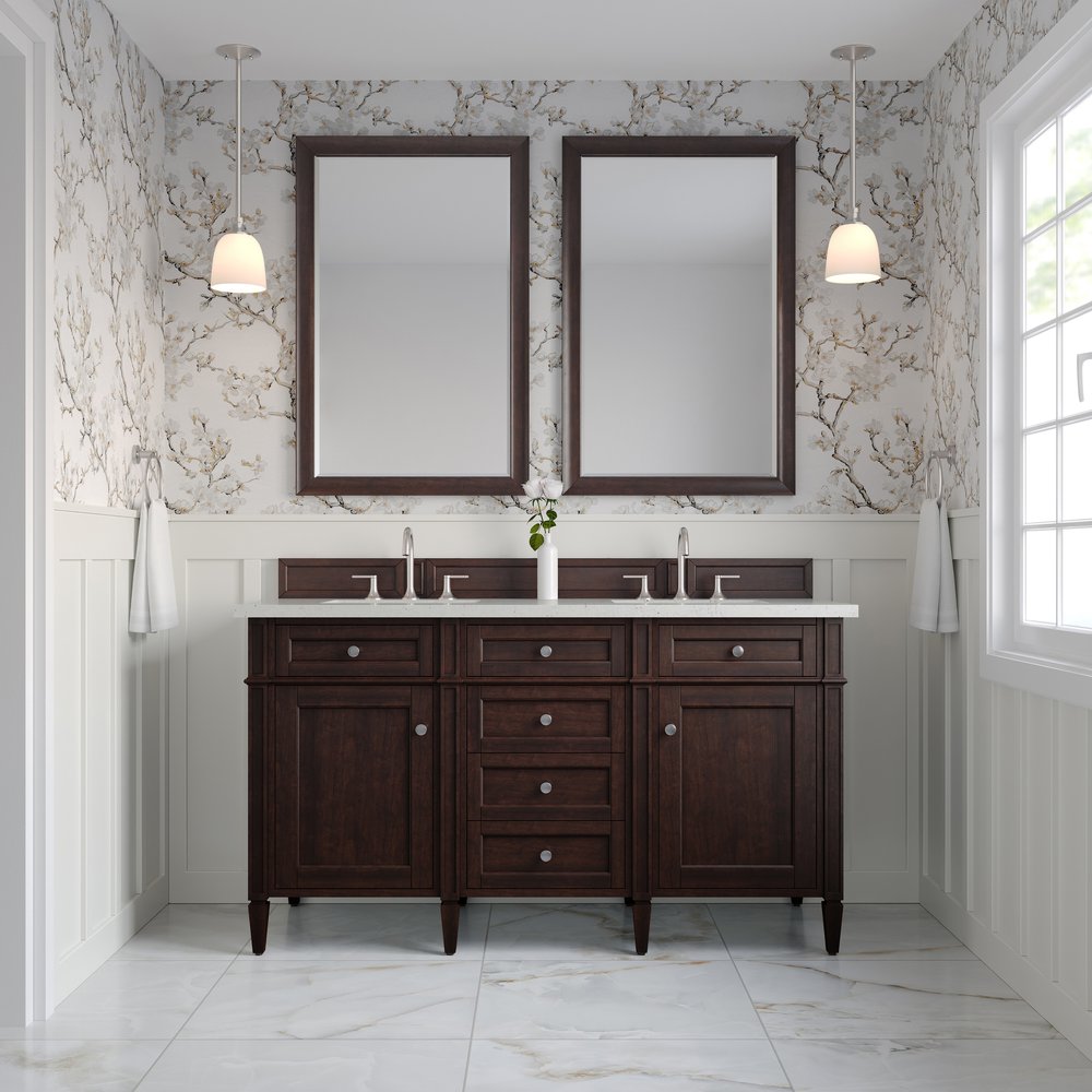 James Martin - Brittany 60" Double Vanity, Burnished Mahogany w/ 3 CM Lime Delight Silestone Top - 650-V60D-BNM-3LDL view 3