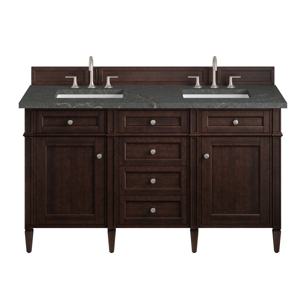 James Martin - Brittany 60" Double Vanity, Burnished Mahogany w/ 3 CM Parisien Bleu Silestone Top - 650-V60D-BNM-3PBL view 1