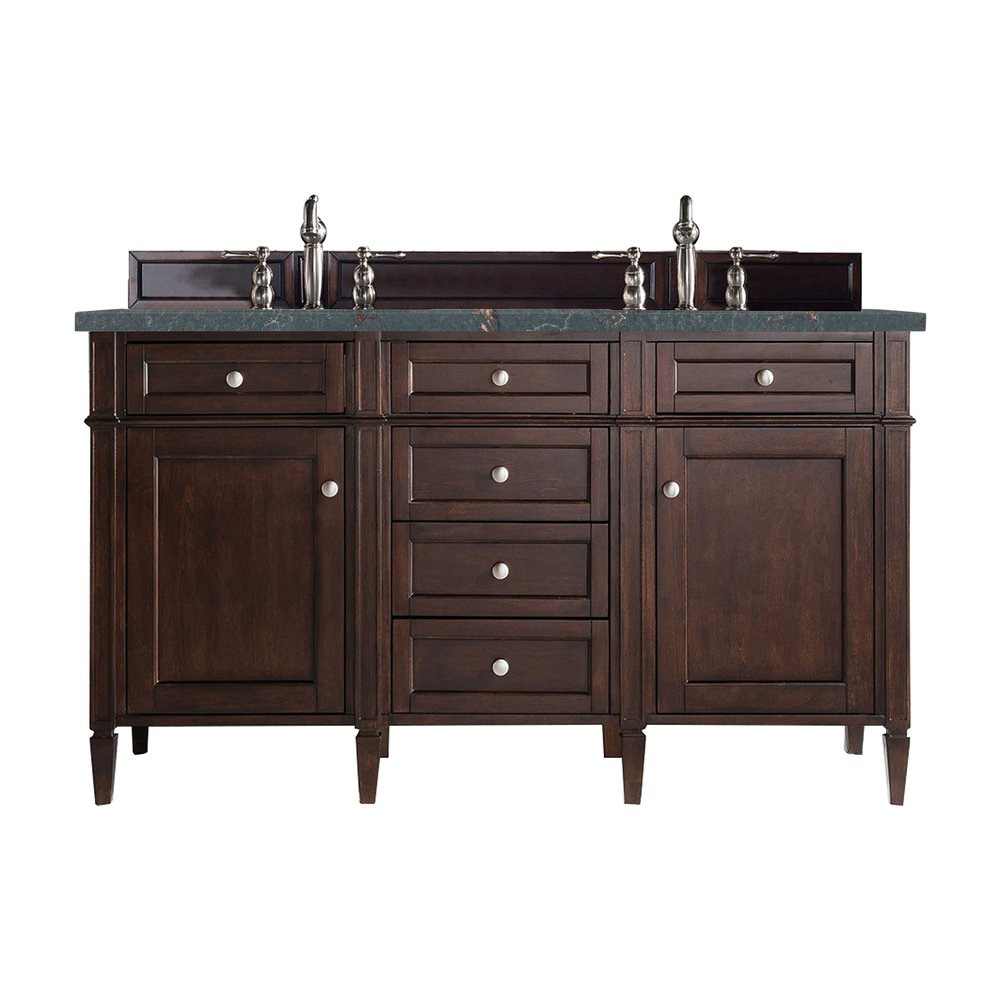 James Martin - Brittany 60" Double Vanity, Burnished Mahogany w/ 3 CM Parisien Bleu Silestone Top w/FreePower Wireless Charger - 650-V60D-BNM-FPBL view 1