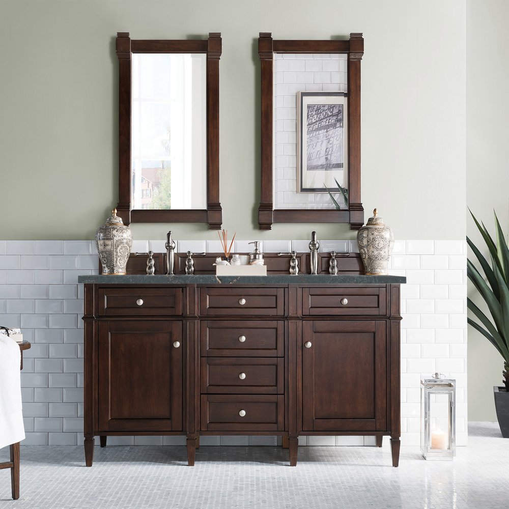James Martin - Brittany 60" Double Vanity, Burnished Mahogany w/ 3 CM Parisien Bleu Silestone Top w/FreePower Wireless Charger - 650-V60D-BNM-FPBL view 4