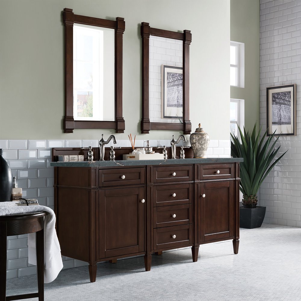 James Martin - Brittany 60" Double Vanity, Burnished Mahogany w/ 3 CM Parisien Bleu Silestone Top w/FreePower Wireless Charger - 650-V60D-BNM-FPBL view 5