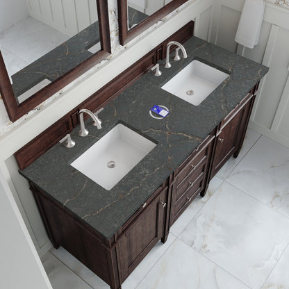 James Martin - Brittany 60" Double Vanity, Burnished Mahogany w/ 3 CM Parisien Bleu Silestone Top w/FreePower Wireless Charger - 650-V60D-BNM-FPBL view 8
