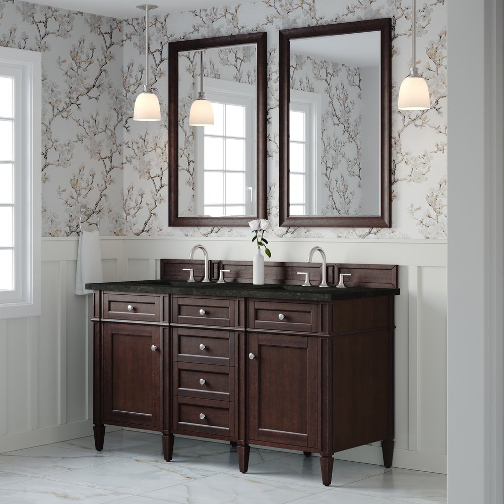 James Martin - Brittany 60" Double Vanity, Burnished Mahogany, w/ 3 CM Phantome Eclos Top - 650-V60D-BNM-3PHT view 4