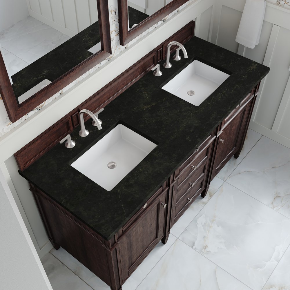 James Martin - Brittany 60" Double Vanity, Burnished Mahogany, w/ 3 CM Phantome Eclos Top - 650-V60D-BNM-3PHT view 6