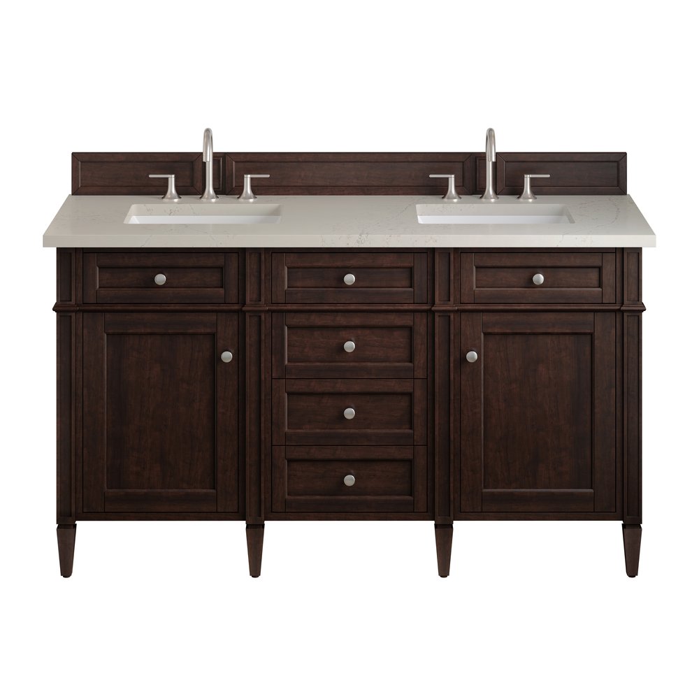 James Martin - Brittany 60" Double Vanity, Burnished Mahogany, w/ 3 CM Siberian Silestone Top - 650-V60D-BNM-3SFR view 1