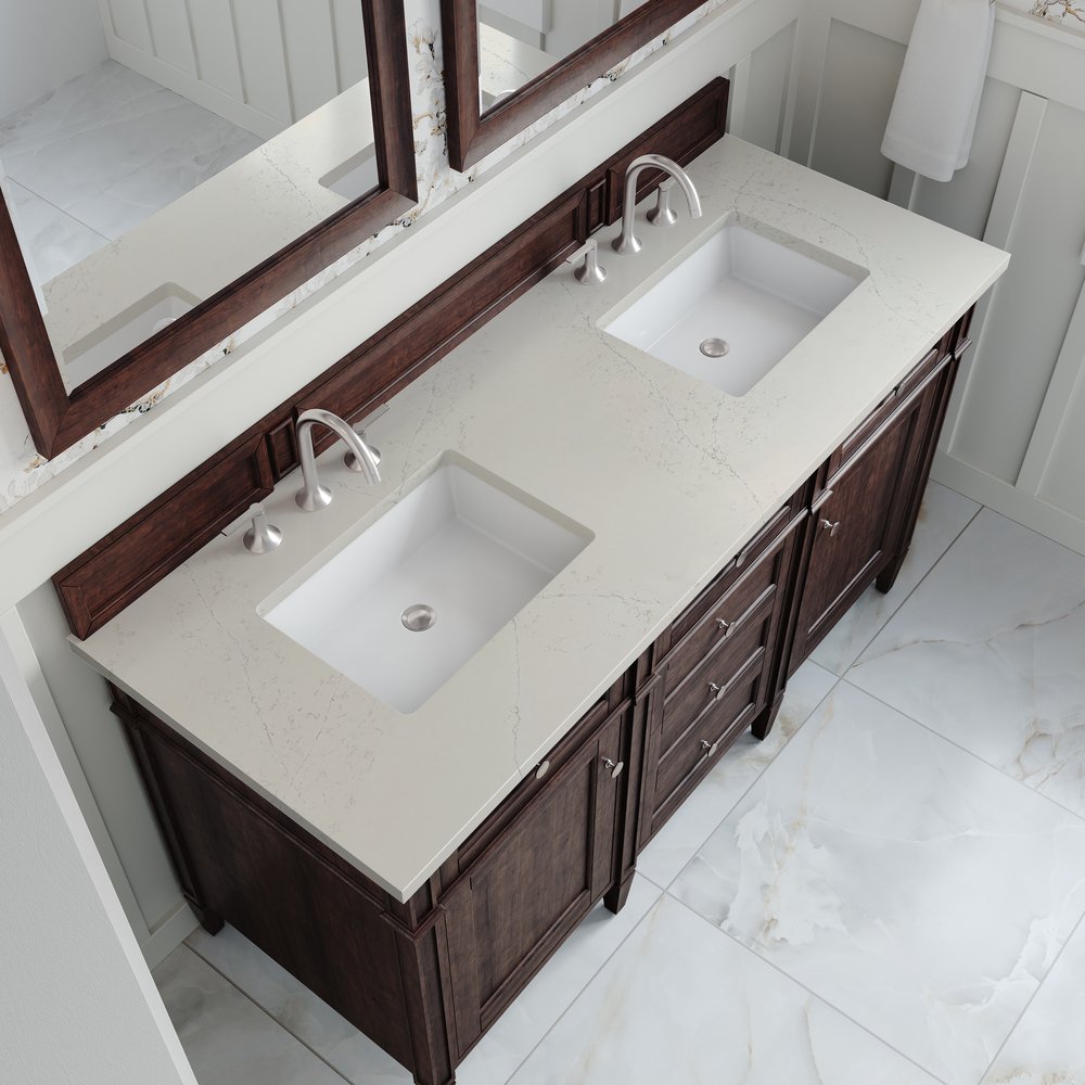 James Martin - Brittany 60" Double Vanity, Burnished Mahogany, w/ 3 CM Siberian Silestone Top - 650-V60D-BNM-3SFR view 6