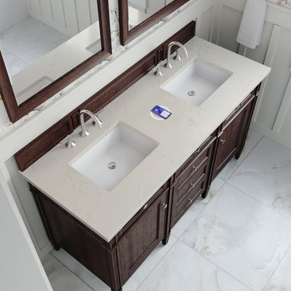 James Martin - Brittany 60" Double Vanity, Burnished Mahogany, w/ 3 CM Siberian Silestone Top w/FreePower Wireless Charger - 650-V60D-BNM-FSFR view 6