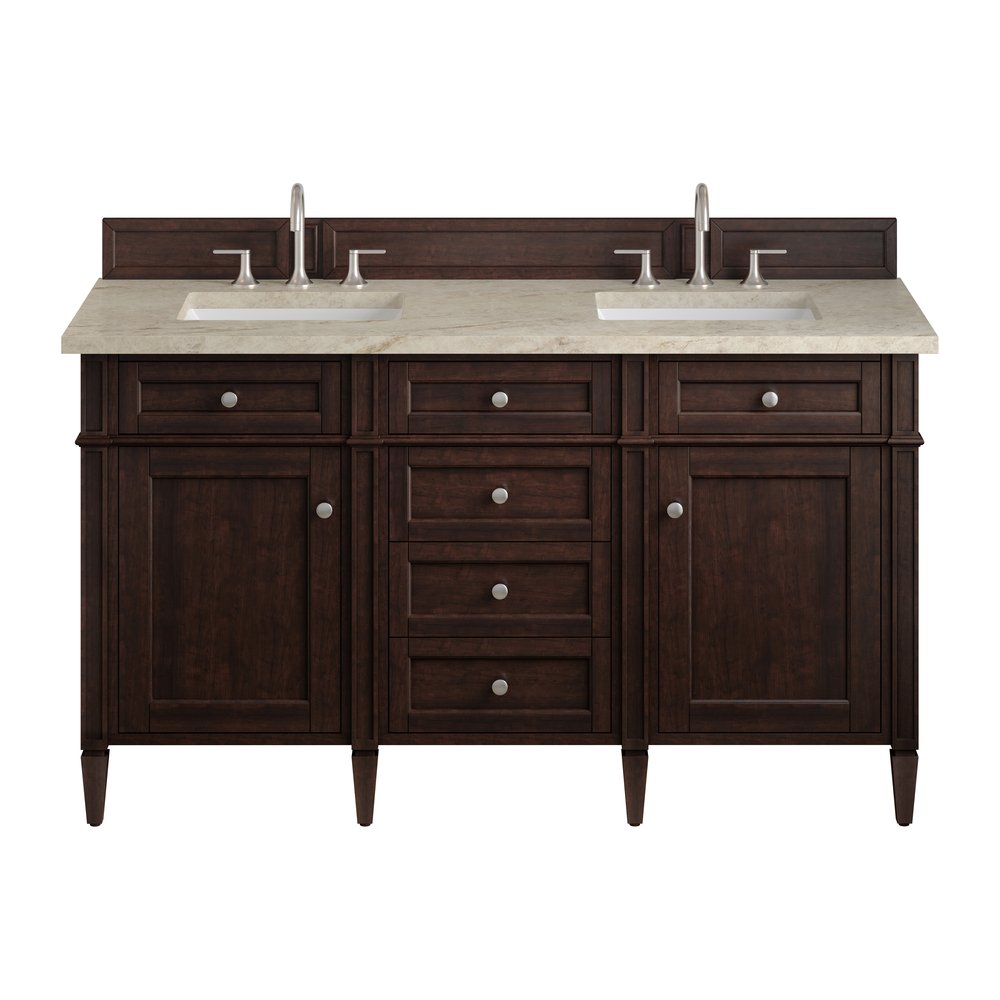James Martin - Brittany 60" Double Vanity, Burnished Mahogany, w/ 3 CM Tajnar Eclos Top - 650-V60D-BNM-3TJR view 1