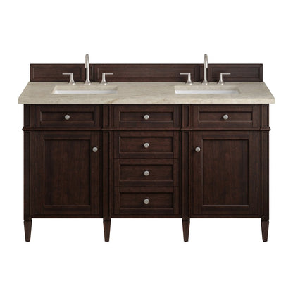 James Martin - Brittany 60" Double Vanity, Burnished Mahogany, w/ 3 CM Tajnar Eclos Top - 650-V60D-BNM-3TJR view 1