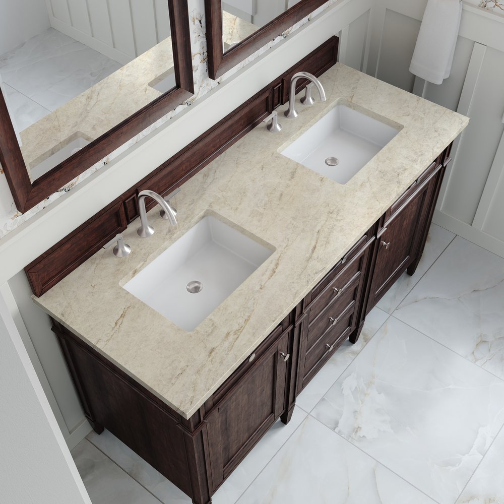 James Martin - Brittany 60" Double Vanity, Burnished Mahogany, w/ 3 CM Tajnar Eclos Top - 650-V60D-BNM-3TJR view 6