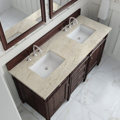 James Martin - Brittany 60" Double Vanity, Burnished Mahogany, w/ 3 CM Tajnar Eclos Top - 650-V60D-BNM-3TJR view 6