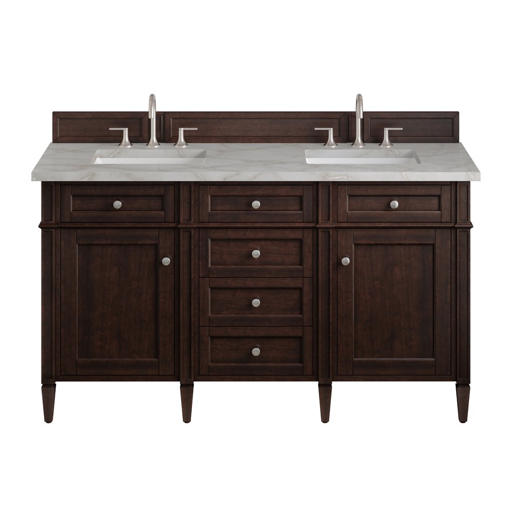 James Martin - Brittany 60" Double Vanity, Burnished Mahogany w/ 3 CM Victorian Silver Silestone Top - 650-V60D-BNM-3VSL view 1