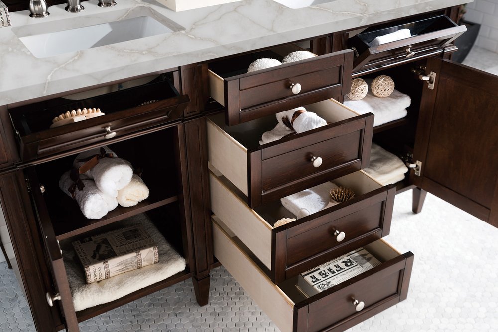 James Martin - Brittany 60" Double Vanity, Burnished Mahogany w/ 3 CM Victorian Silver Silestone Top - 650-V60D-BNM-3VSL view 5