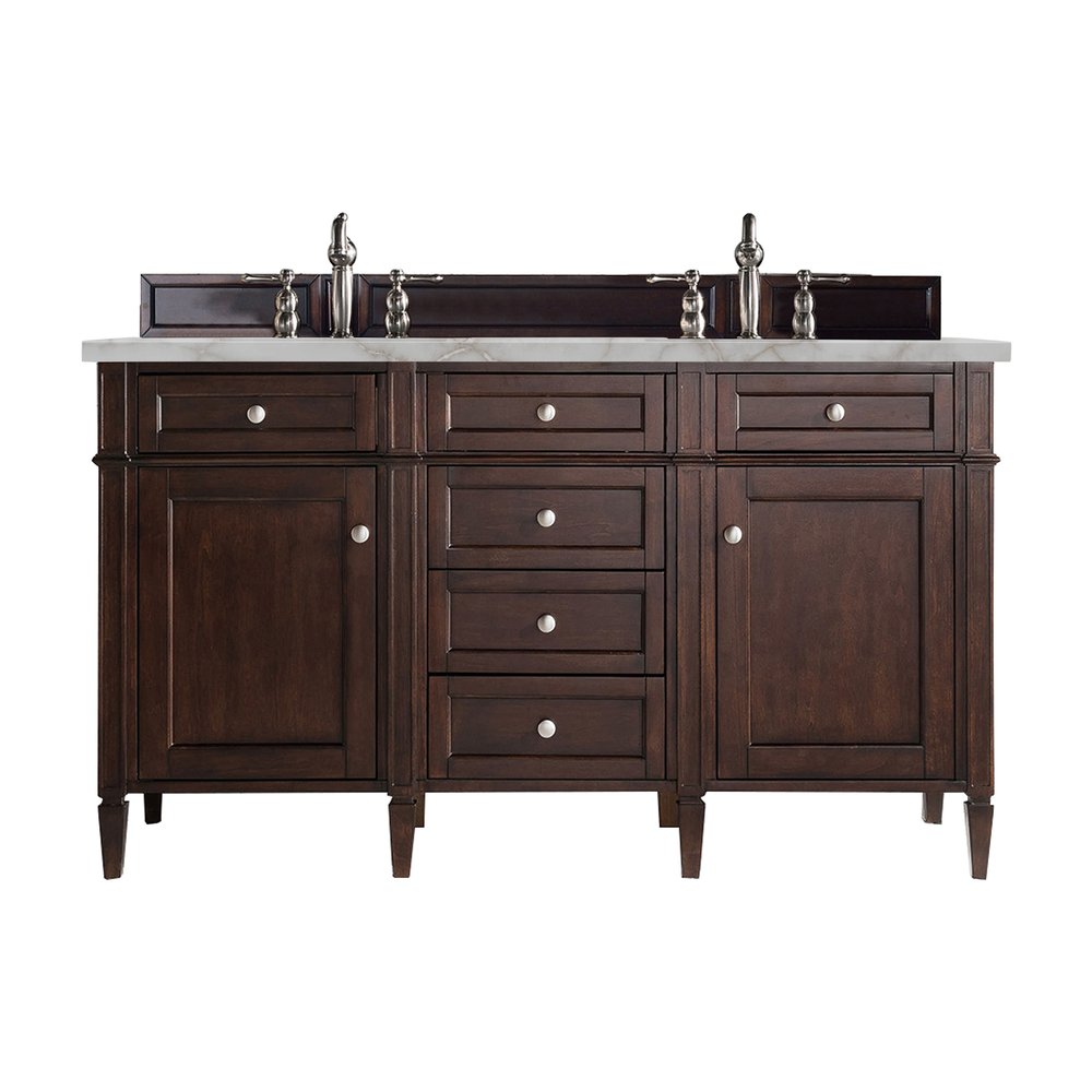 James Martin - Brittany 60" Double Vanity, Burnished Mahogany w/ 3 CM Victorian Silver Silestone Top w/FreePower Wireless Charger - 650-V60D-BNM-FVSL view 1