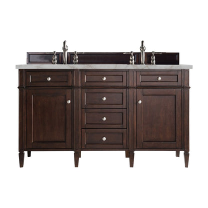James Martin - Brittany 60" Double Vanity, Burnished Mahogany w/ 3 CM Victorian Silver Silestone Top w/FreePower Wireless Charger - 650-V60D-BNM-FVSL view 1