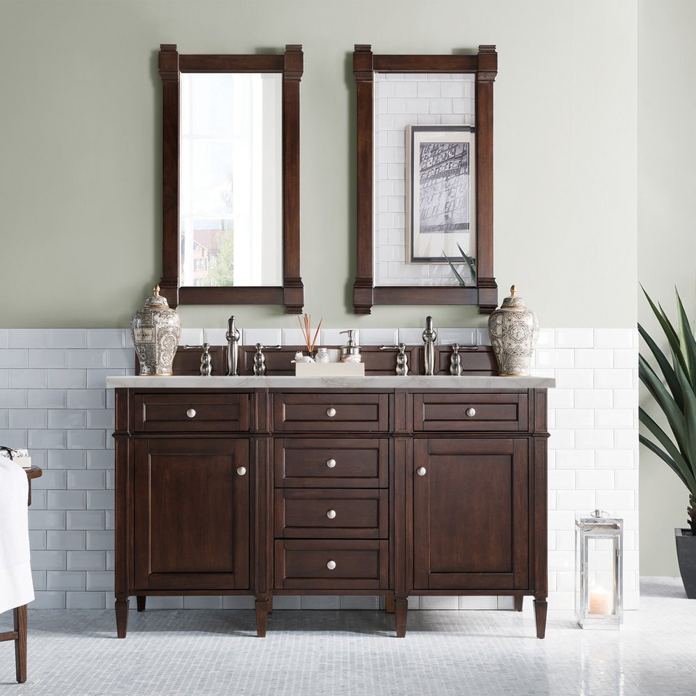 James Martin - Brittany 60" Double Vanity, Burnished Mahogany w/ 3 CM Victorian Silver Silestone Top w/FreePower Wireless Charger - 650-V60D-BNM-FVSL view 4