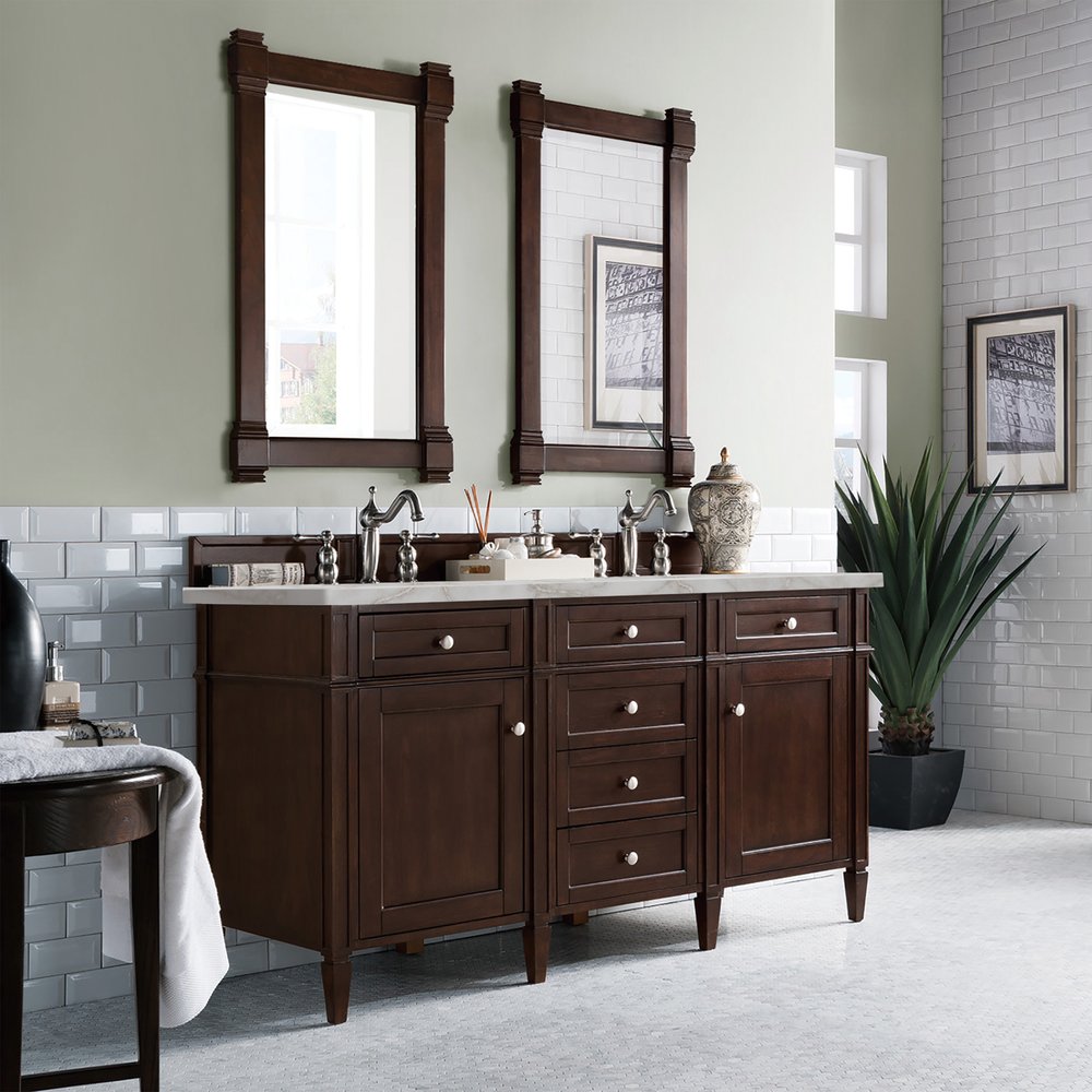 James Martin - Brittany 60" Double Vanity, Burnished Mahogany w/ 3 CM Victorian Silver Silestone Top w/FreePower Wireless Charger - 650-V60D-BNM-FVSL view 5