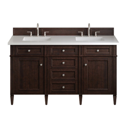 James Martin - Brittany 60" Double Vanity, Burnished Mahogany w/ 3 CM White Zeus Silestone Top - 650-V60D-BNM-3WZ view 1