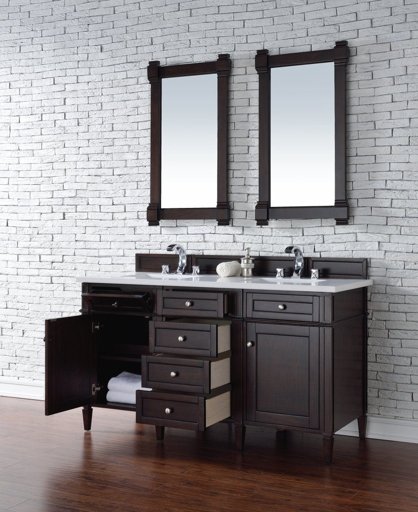 James Martin - Brittany 60" Double Vanity, Burnished Mahogany w/ 3 CM White Zeus Silestone Top - 650-V60D-BNM-3WZ view 5