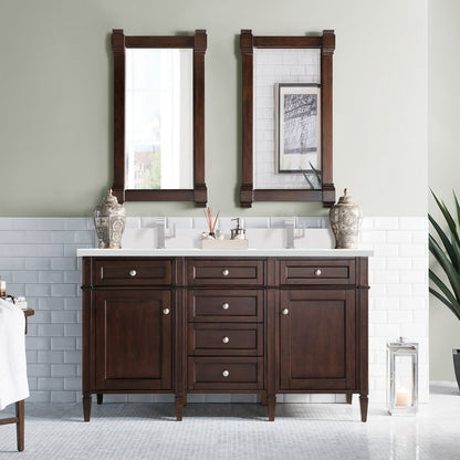James Martin - Brittany 60" Double Vanity, Burnished Mahogany w/ Single Hole 3 CM White Zeus Silestone Top & Backsplash - 650-V60D-BNM-1WZ view 3