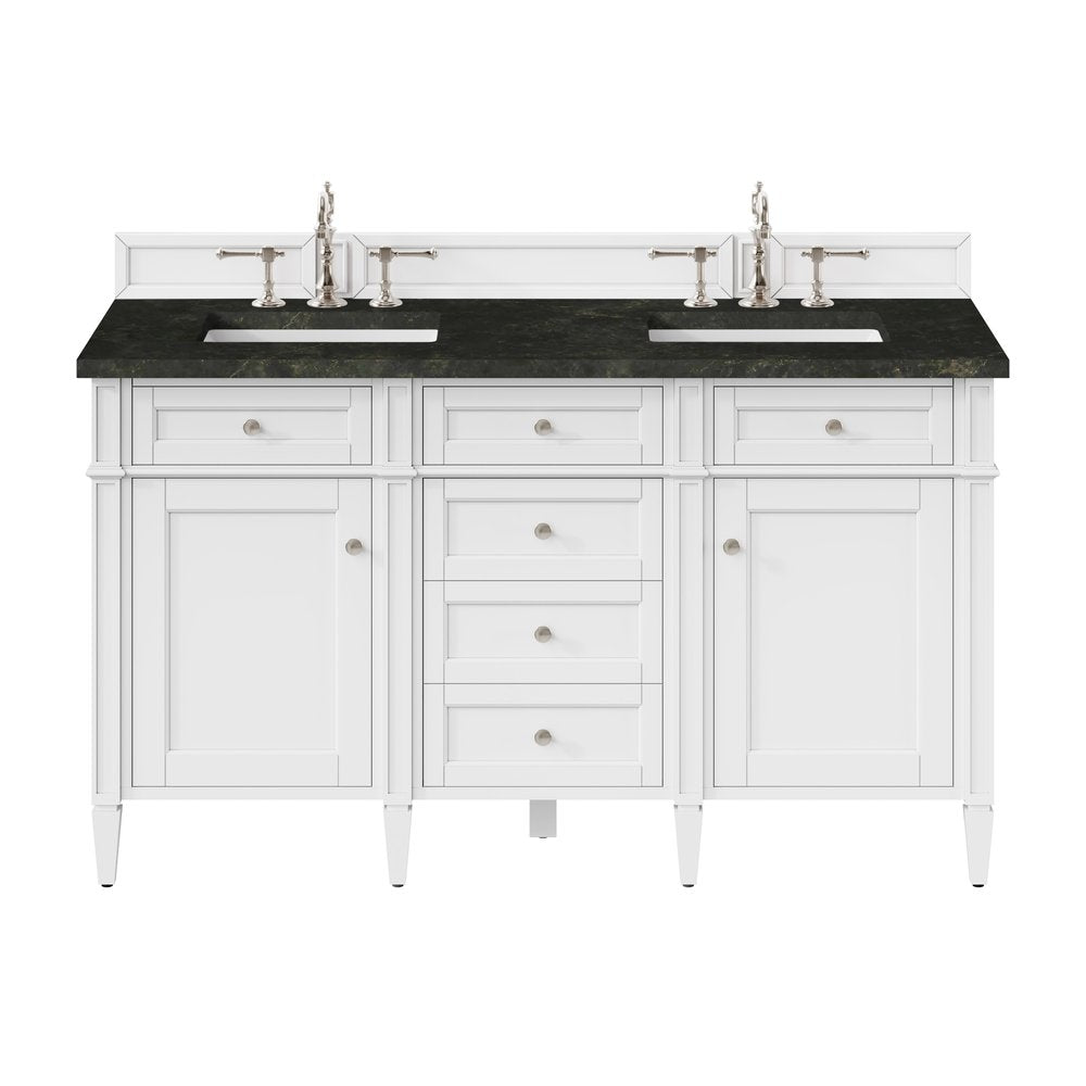 James Martin - Brittany 60" Double Vanity in Bright White, w/ 3 CM Phantome Eclos Top - 655-V60D-BW-3PHT view 1