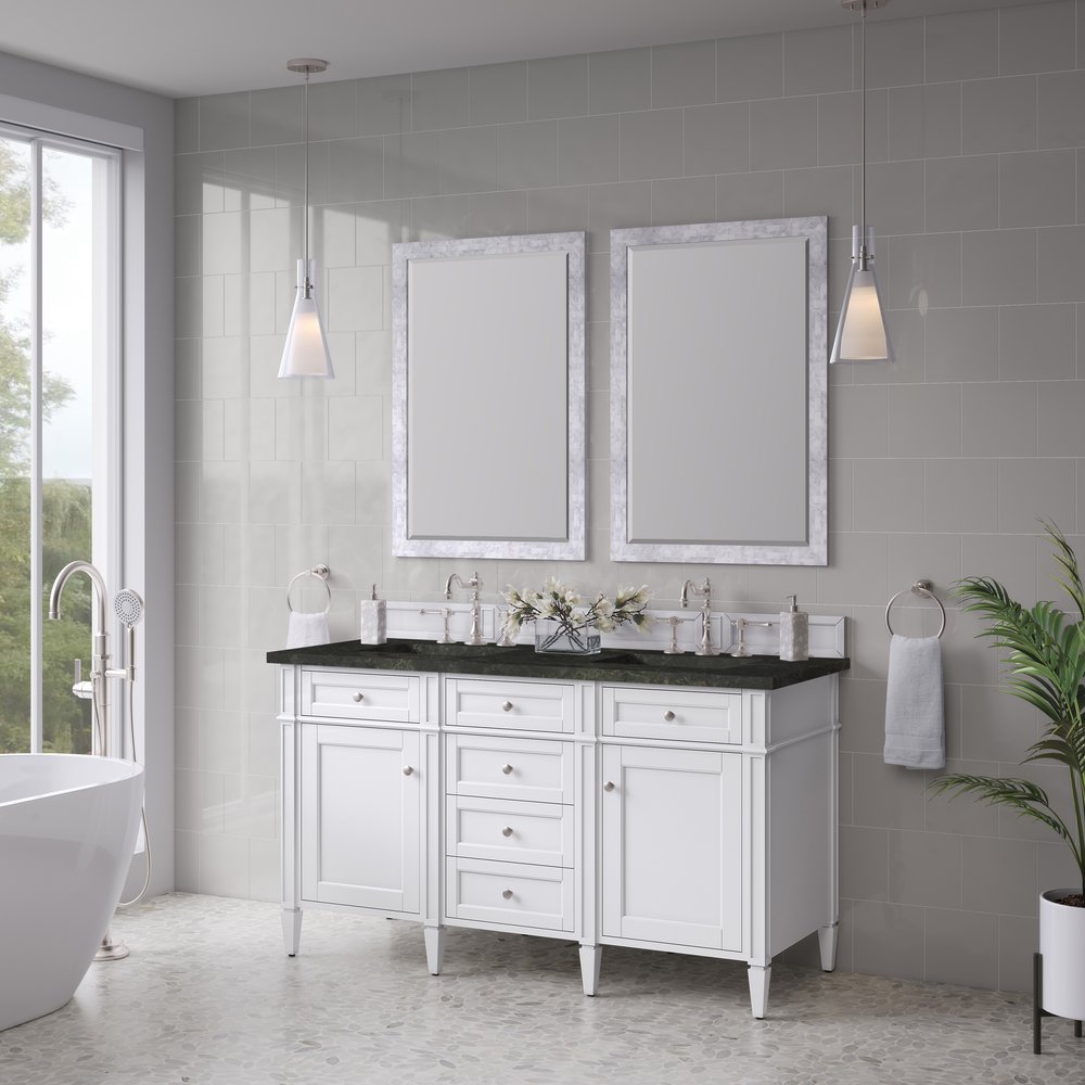 James Martin - Brittany 60" Double Vanity in Bright White, w/ 3 CM Phantome Eclos Top - 655-V60D-BW-3PHT view 4