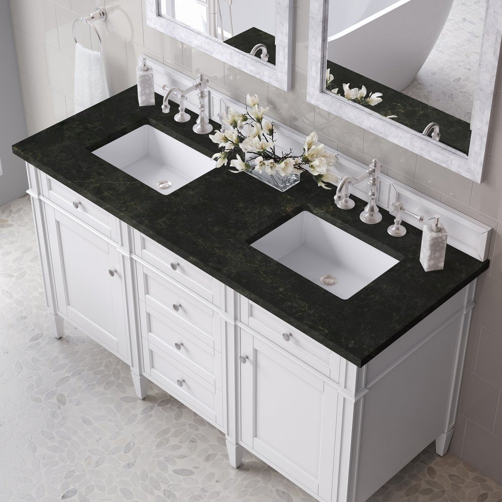 James Martin - Brittany 60" Double Vanity in Bright White, w/ 3 CM Phantome Eclos Top - 655-V60D-BW-3PHT view 6