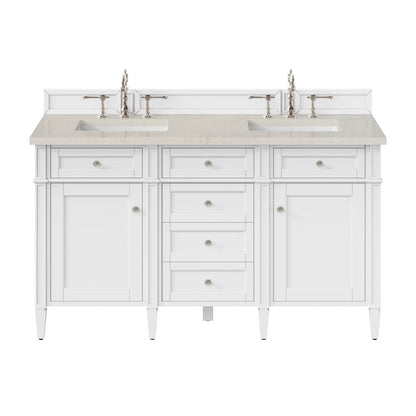 James Martin - Brittany 60" Double Vanity in Bright White, w/ 3 CM Siberian Silestone Top - 655-V60D-BW-3SFR view 1