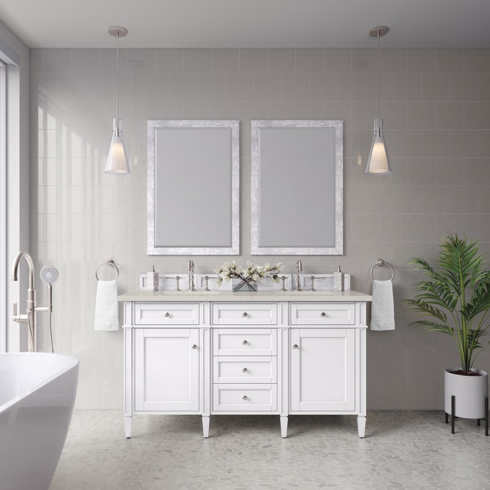 James Martin - Brittany 60" Double Vanity in Bright White, w/ 3 CM Siberian Silestone Top - 655-V60D-BW-3SFR view 3