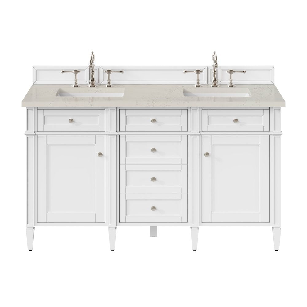 James Martin - Brittany 60" Double Vanity in Bright White, w/ 3 CM Siberian Silestone Top w/FreePower Wireless Charger - 655-V60D-BW-FSFR view 1