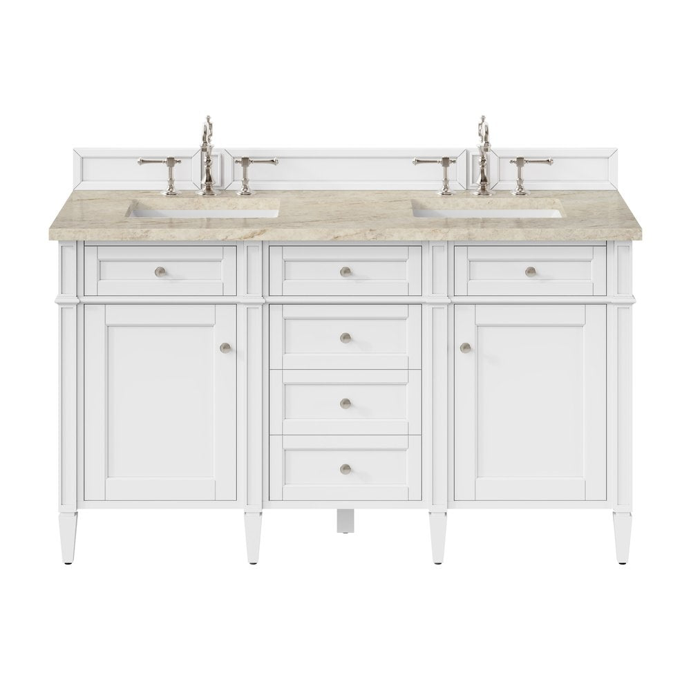 James Martin - Brittany 60" Double Vanity in Bright White, w/ 3 CM Tajnar Eclos Top - 655-V60D-BW-3TJR view 1