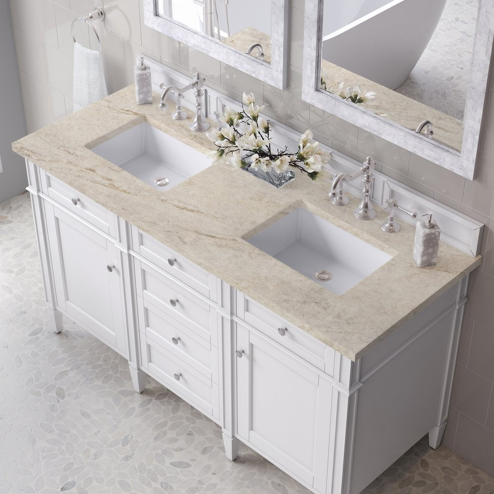 James Martin - Brittany 60" Double Vanity in Bright White, w/ 3 CM Tajnar Eclos Top - 655-V60D-BW-3TJR view 6