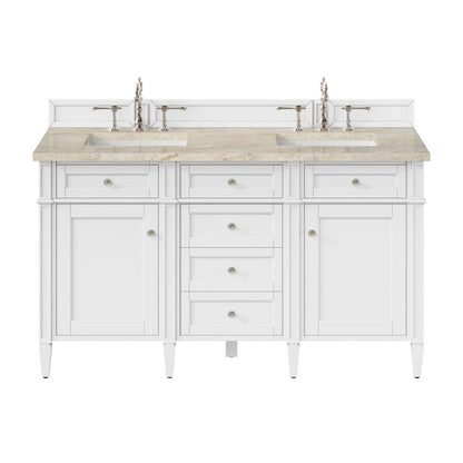 James Martin - Brittany 60" Double Vanity in Bright White, w/ 3 CM Tajnar Eclos Top w/FreePower Wireless Charger - 655-V60D-BW-FTJR view 1