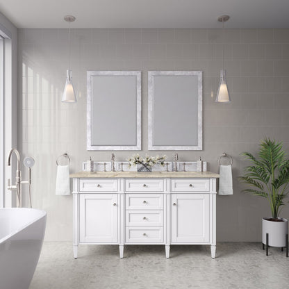 James Martin - Brittany 60" Double Vanity in Bright White, w/ 3 CM Tajnar Eclos Top w/FreePower Wireless Charger - 655-V60D-BW-FTJR view 3