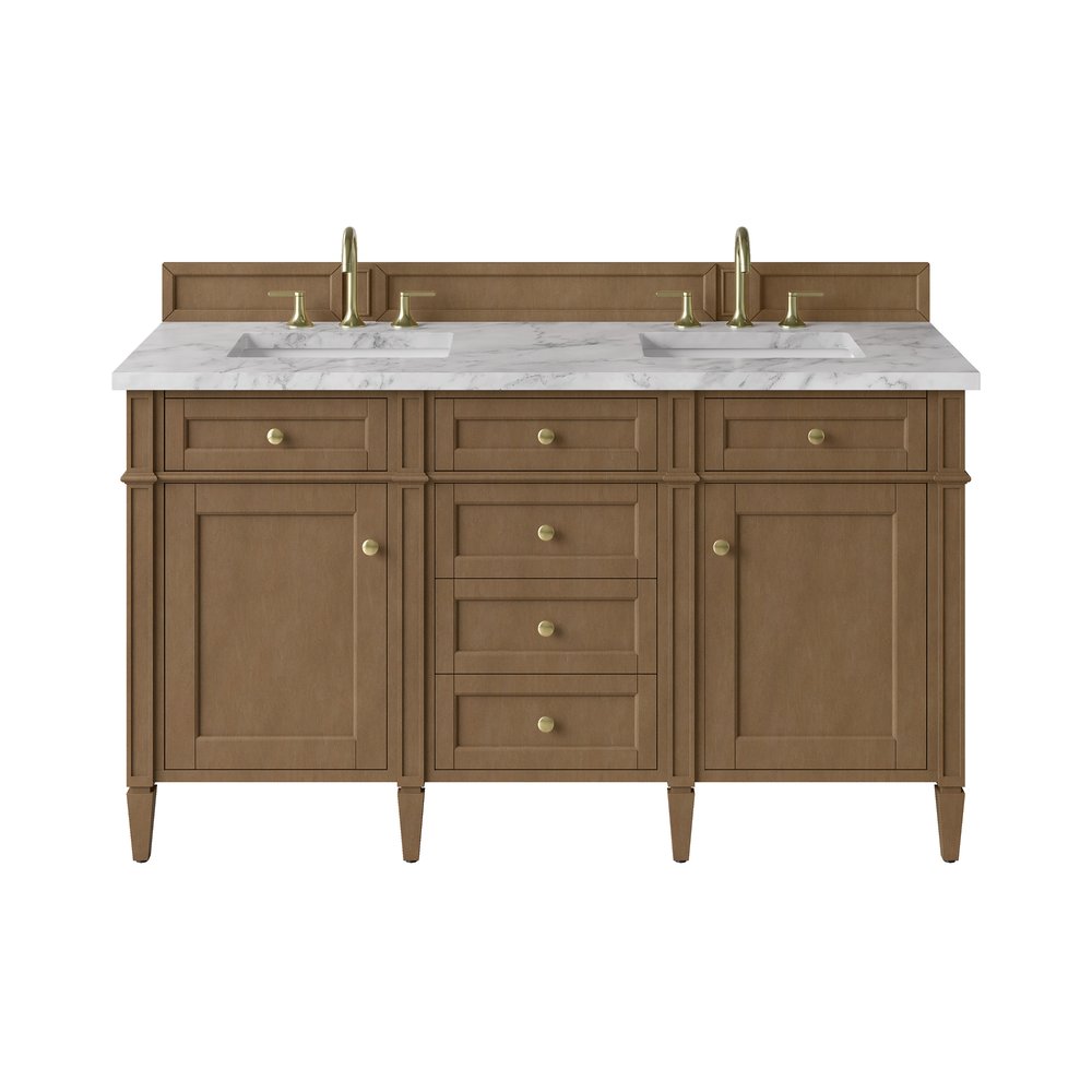 James Martin - Brittany 60" Double Vanity, Pecan w/ 3 CM Carrara Marble Top - 655-V60D-PCN-3CAR view 1