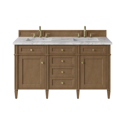 James Martin - Brittany 60" Double Vanity, Pecan w/ 3 CM Carrara Marble Top - 655-V60D-PCN-3CAR view 1