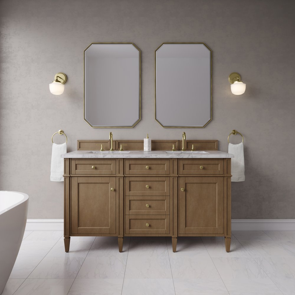 James Martin - Brittany 60" Double Vanity, Pecan w/ 3 CM Carrara Marble Top - 655-V60D-PCN-3CAR view 3