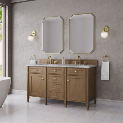 James Martin - Brittany 60" Double Vanity, Pecan w/ 3 CM Carrara Marble Top - 655-V60D-PCN-3CAR view 4