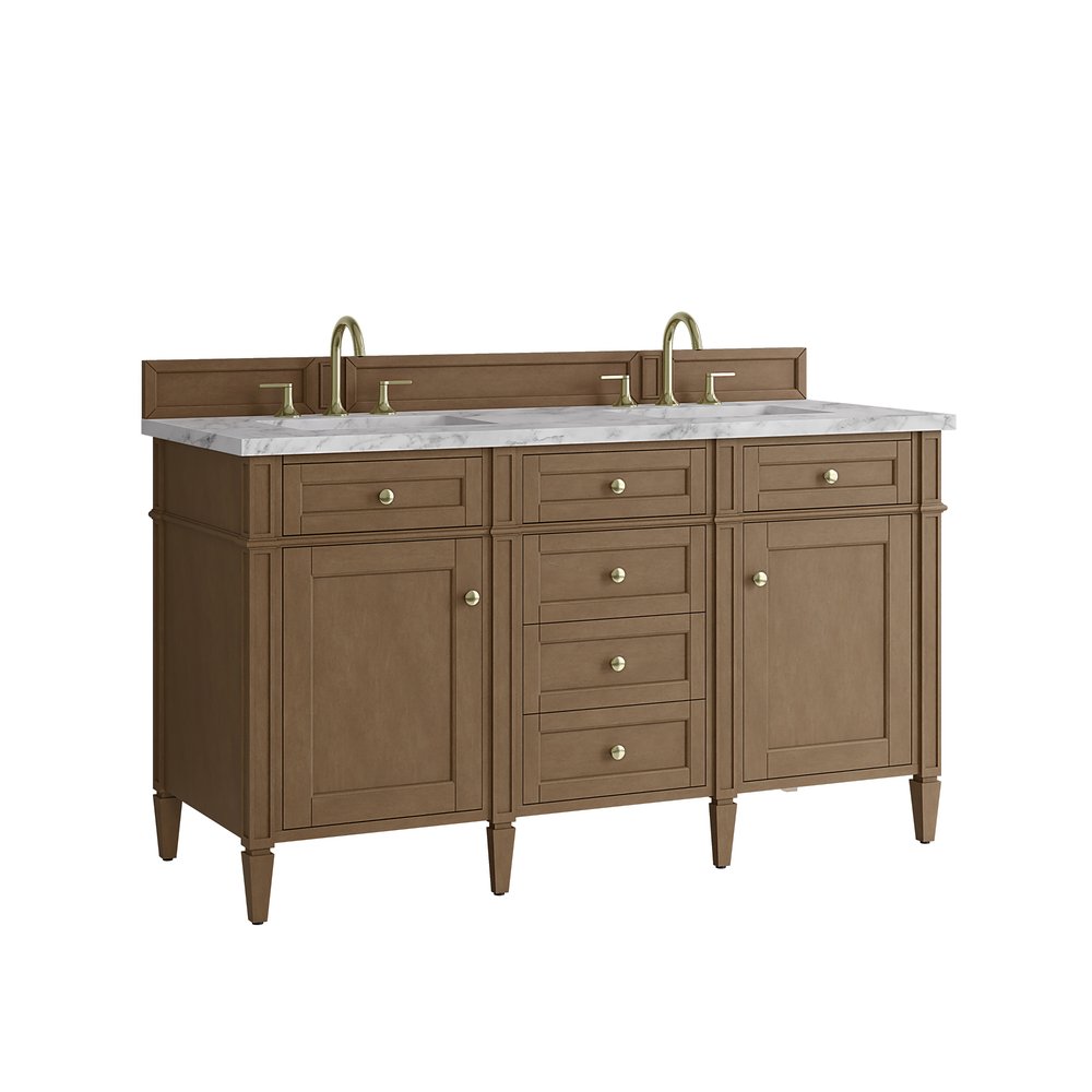 James Martin - Brittany 60" Double Vanity, Pecan w/ 3 CM Carrara Marble Top - 655-V60D-PCN-3CAR view 10