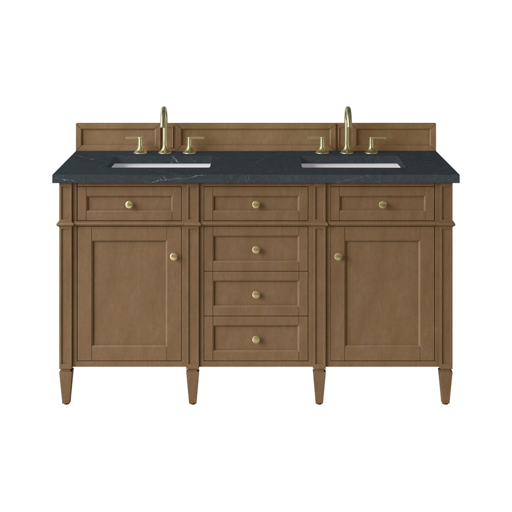James Martin - Brittany 60" Double Vanity, Pecan w/ 3 CM Charcoal Soapstone Silestone Top - 655-V60D-PCN-3CSP view 1