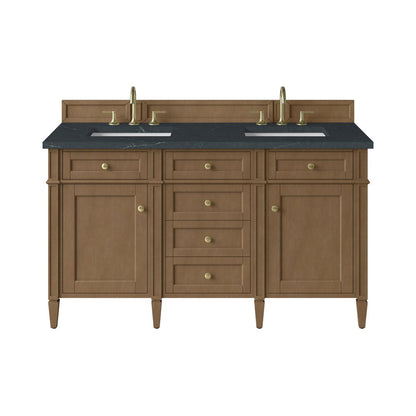 James Martin - Brittany 60" Double Vanity, Pecan w/ 3 CM Charcoal Soapstone Silestone Top - 655-V60D-PCN-3CSP view 1
